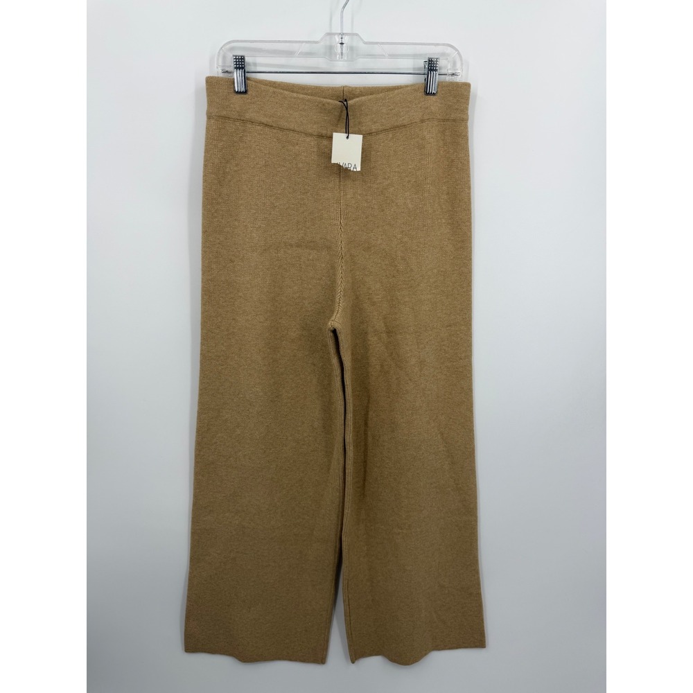 Avara UK1201P‎ Knit Wide Leg Pants Women Size L Camel Tan Heavy Weight Ribbed